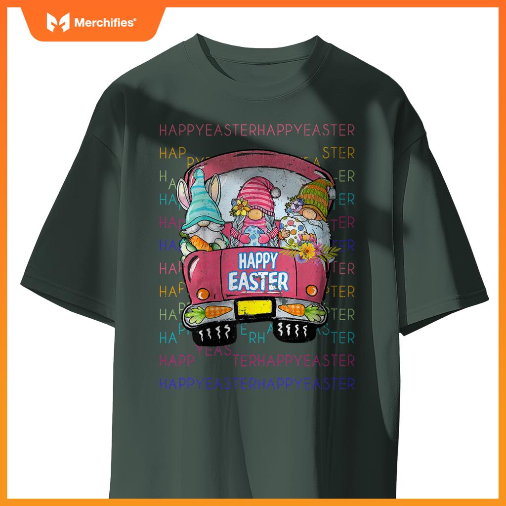Bunny Gnome Riding Car Hunt Eggs Rabbit Happy Easter T-Shirt
