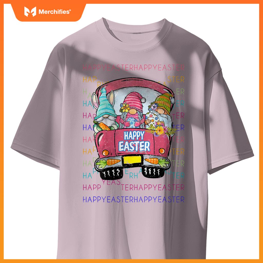 Bunny Gnome Riding Car Hunt Eggs Rabbit Happy Easter T-Shirt