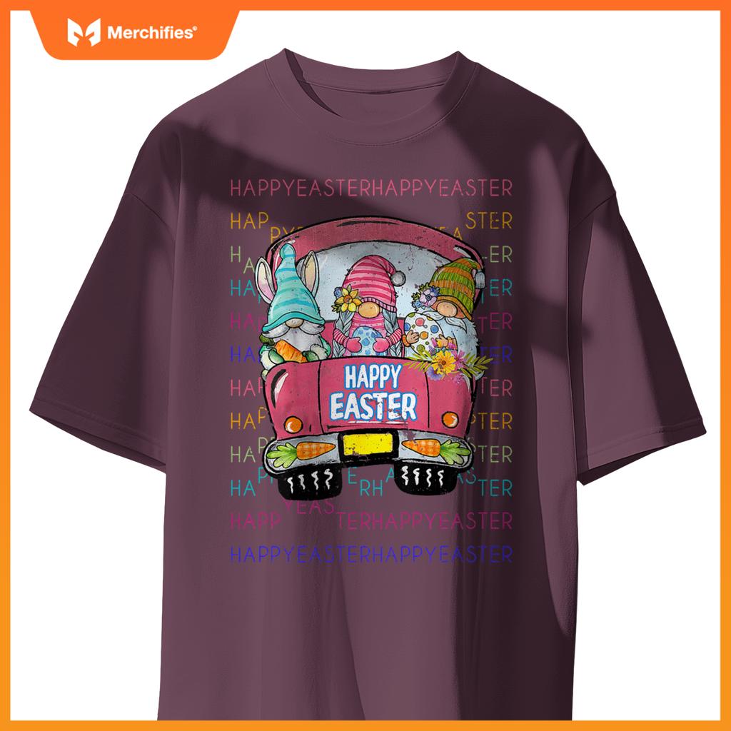 Bunny Gnome Riding Car Hunt Eggs Rabbit Happy Easter T-Shirt