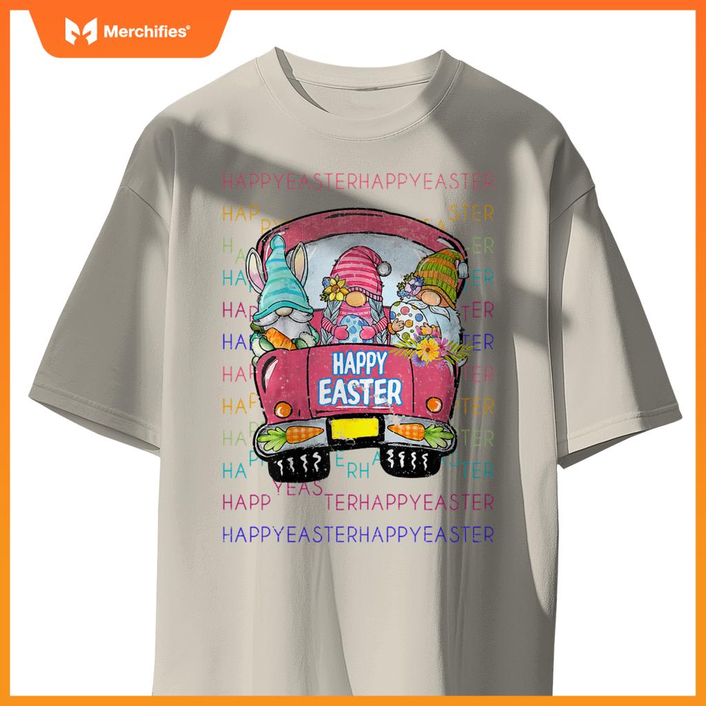 Bunny Gnome Riding Car Hunt Eggs Rabbit Happy Easter T-Shirt
