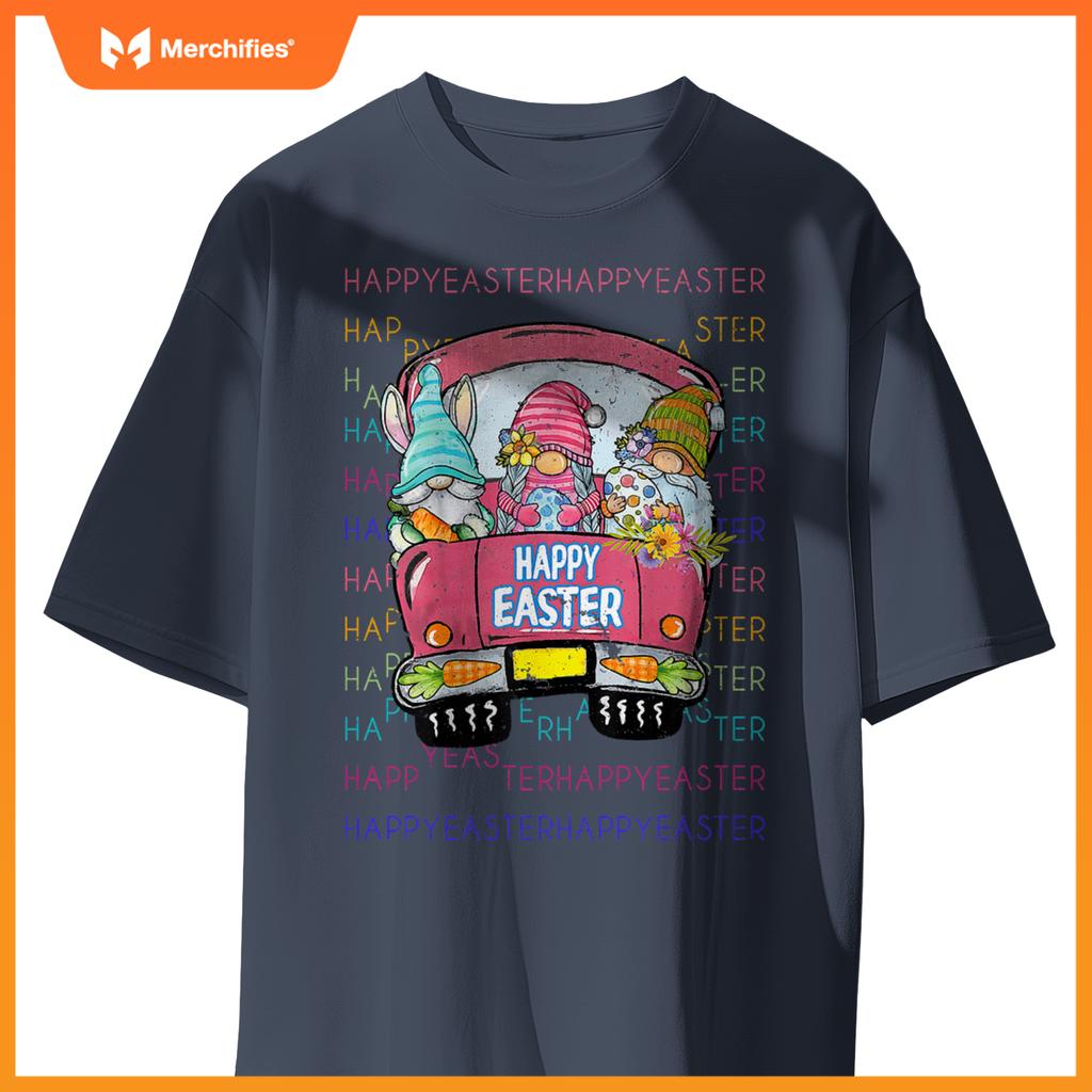 Bunny Gnome Riding Car Hunt Eggs Rabbit Happy Easter T-Shirt