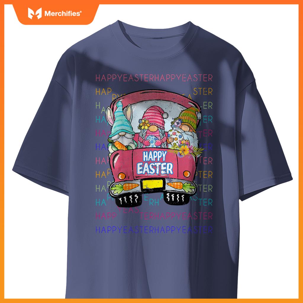 Bunny Gnome Riding Car Hunt Eggs Rabbit Happy Easter T-Shirt