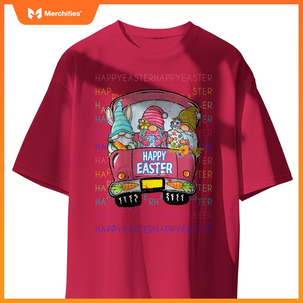 Bunny Gnome Riding Car Hunt Eggs Rabbit Happy Easter T-Shirt