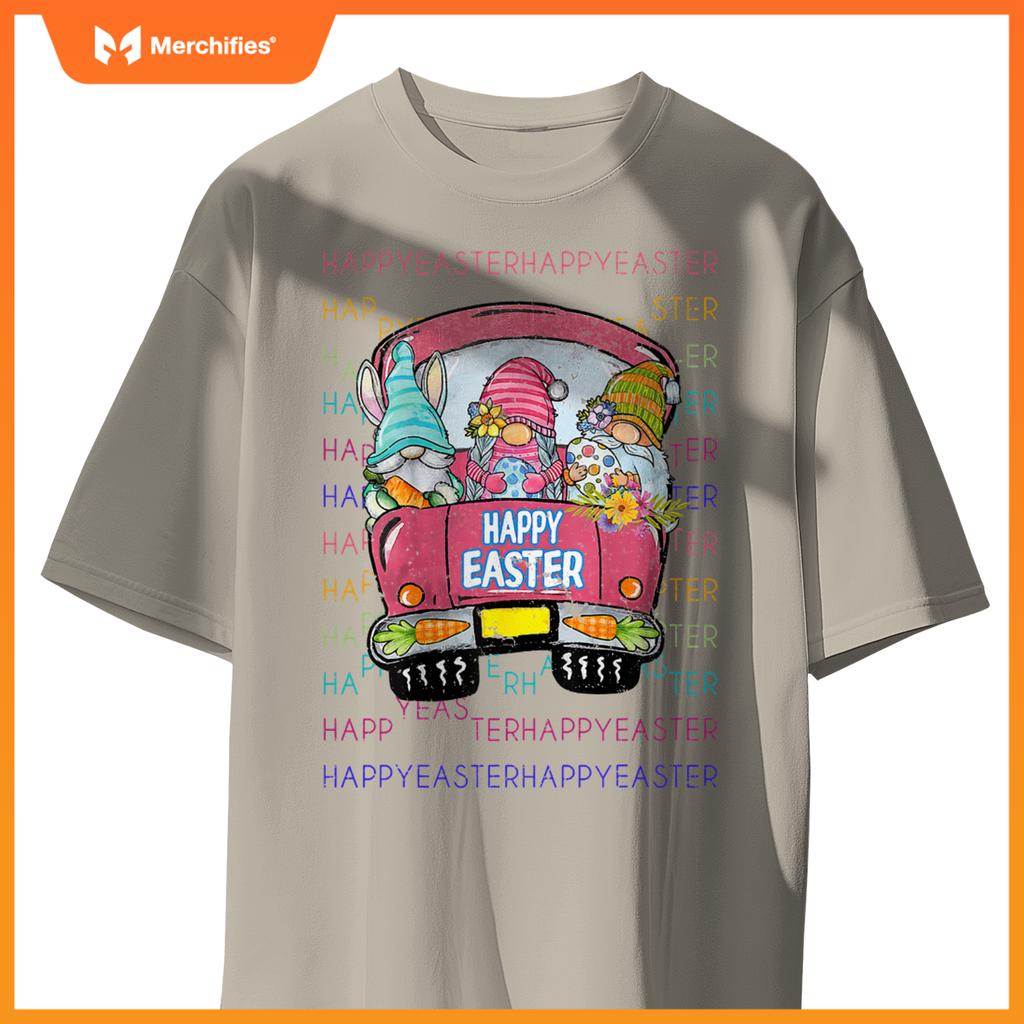 Bunny Gnome Riding Car Hunt Eggs Rabbit Happy Easter T-Shirt