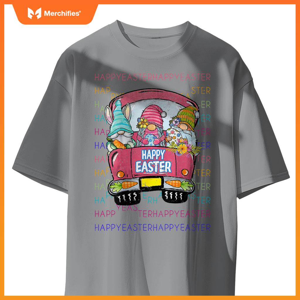 Bunny Gnome Riding Car Hunt Eggs Rabbit Happy Easter T-Shirt