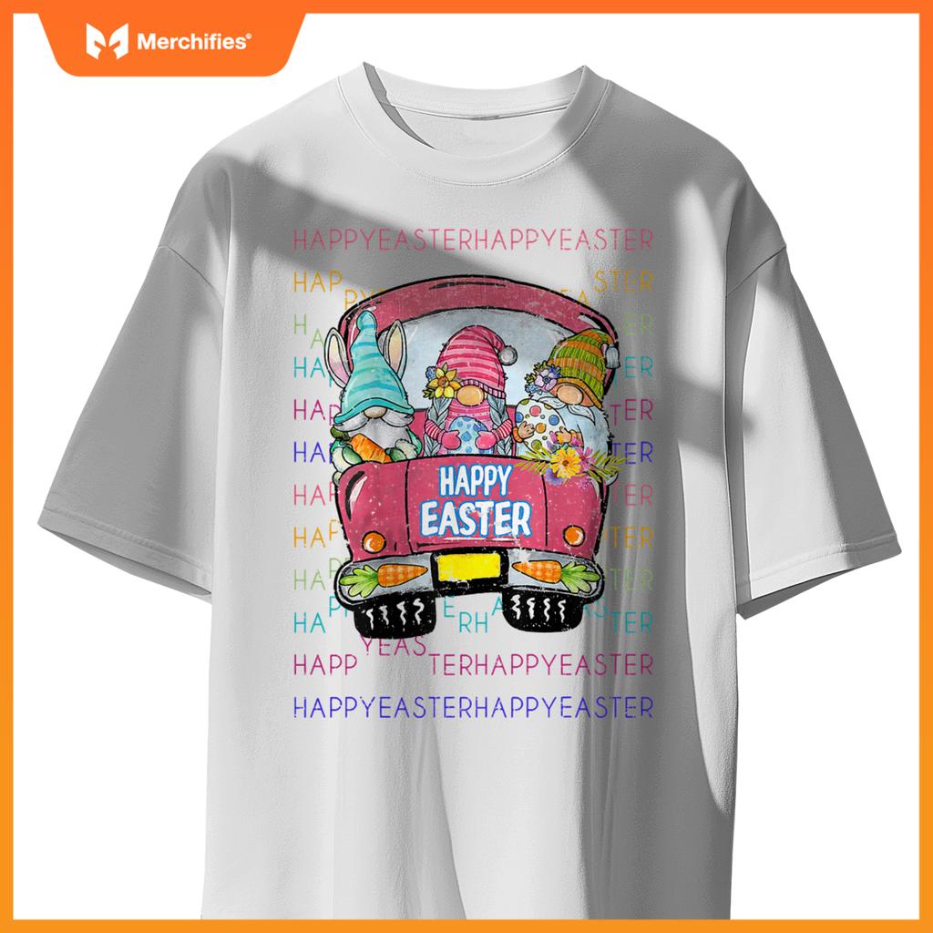 Bunny Gnome Riding Car Hunt Eggs Rabbit Happy Easter T-Shirt