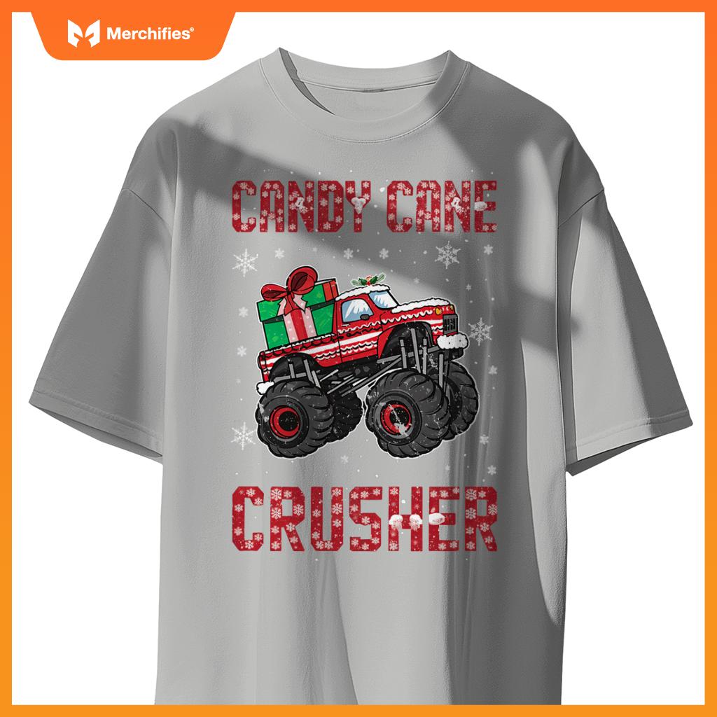 Candy Cane Crusher Xmas Monster Truck Toddler Boy Christmas T-Shirt