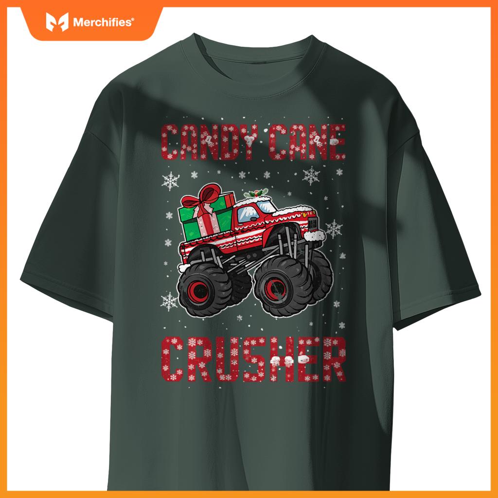 Candy Cane Crusher Xmas Monster Truck Toddler Boy Christmas T-Shirt