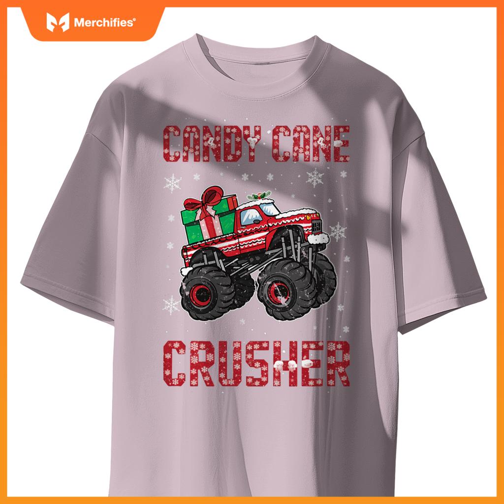 Candy Cane Crusher Xmas Monster Truck Toddler Boy Christmas T-Shirt
