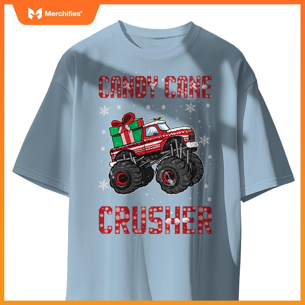 Candy Cane Crusher Xmas Monster Truck Toddler Boy Christmas T-Shirt