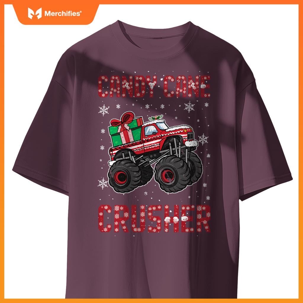 Candy Cane Crusher Xmas Monster Truck Toddler Boy Christmas T-Shirt