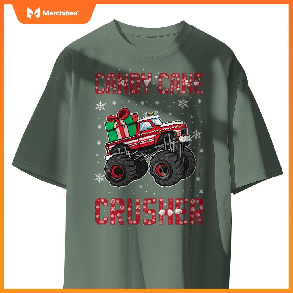 Candy Cane Crusher Xmas Monster Truck Toddler Boy Christmas T-Shirt
