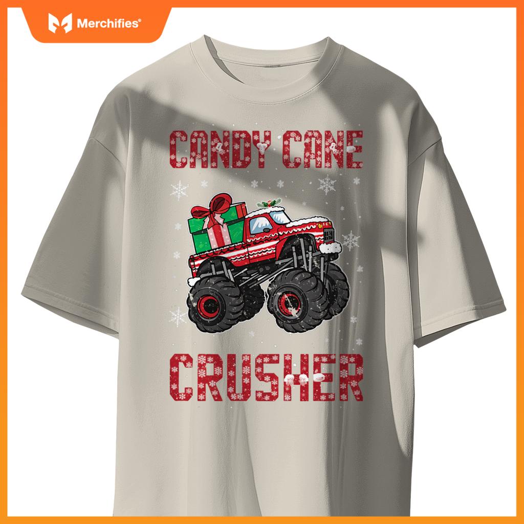 Candy Cane Crusher Xmas Monster Truck Toddler Boy Christmas T-Shirt