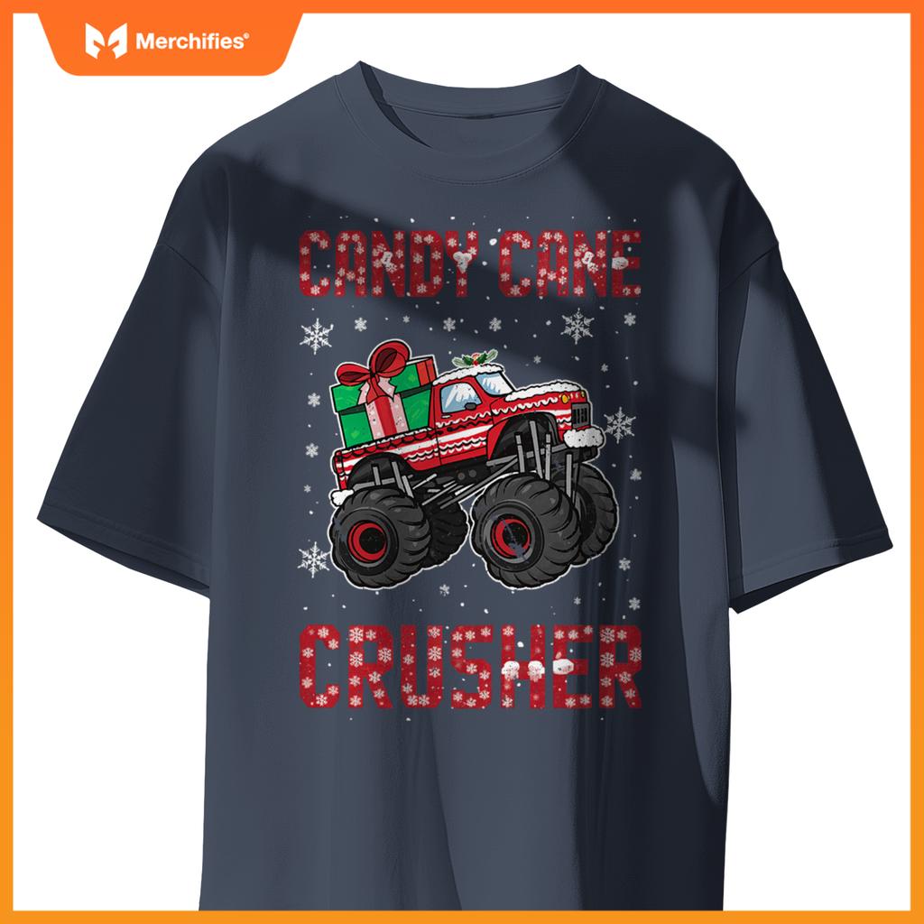 Candy Cane Crusher Xmas Monster Truck Toddler Boy Christmas T-Shirt