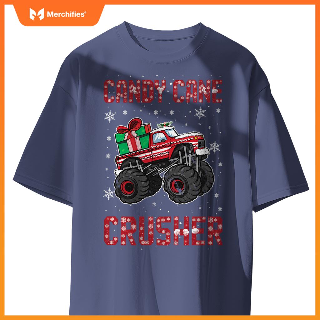 Candy Cane Crusher Xmas Monster Truck Toddler Boy Christmas T-Shirt