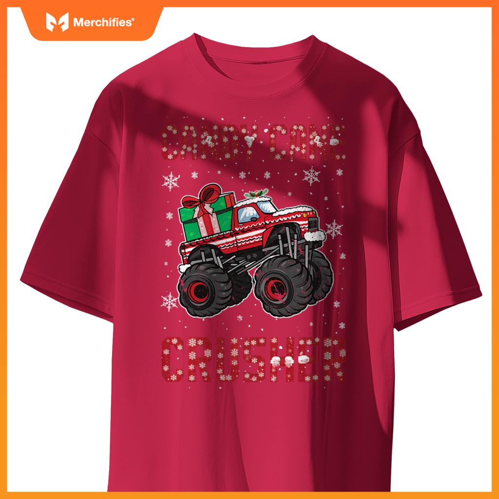 Candy Cane Crusher Xmas Monster Truck Toddler Boy Christmas T-Shirt