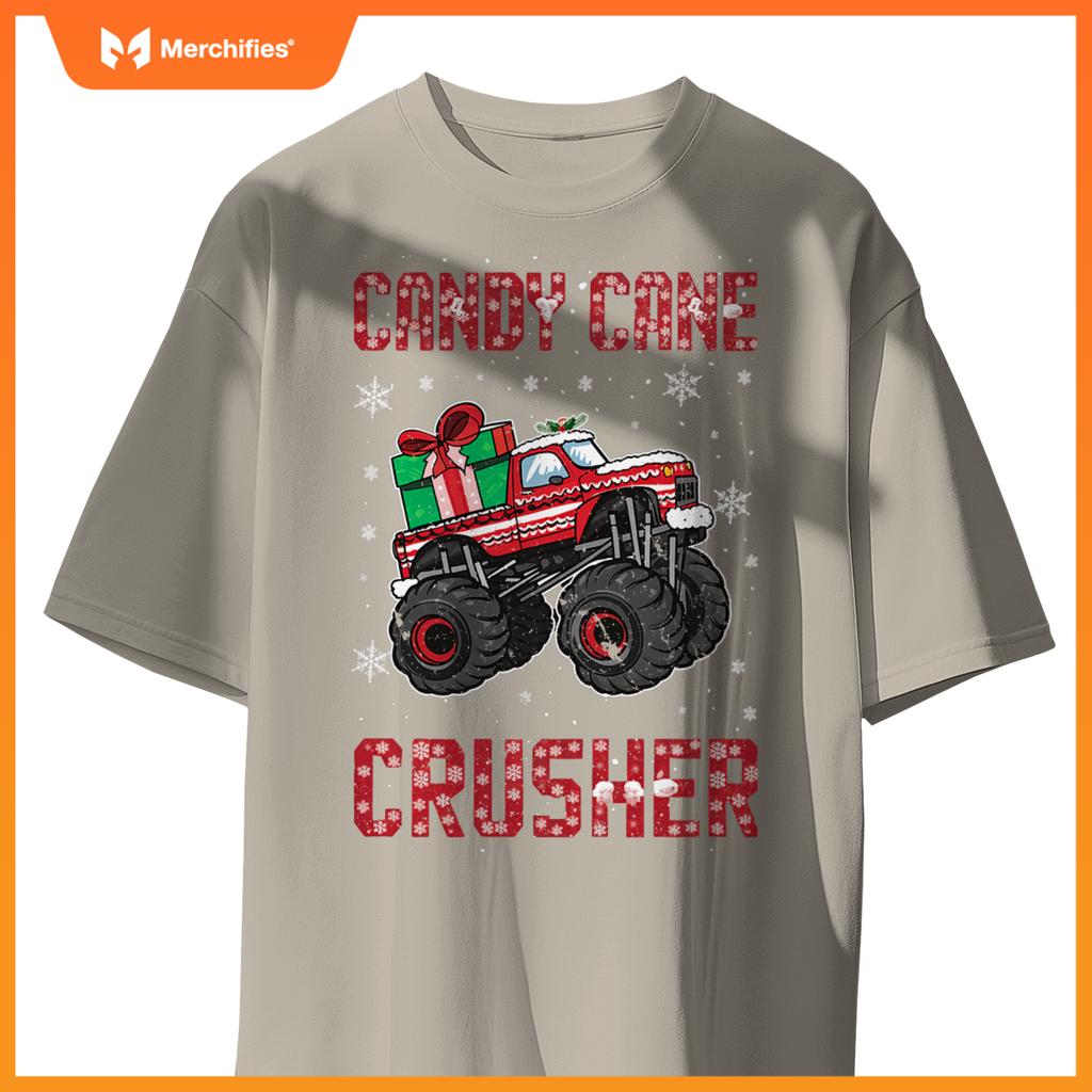 Candy Cane Crusher Xmas Monster Truck Toddler Boy Christmas T-Shirt