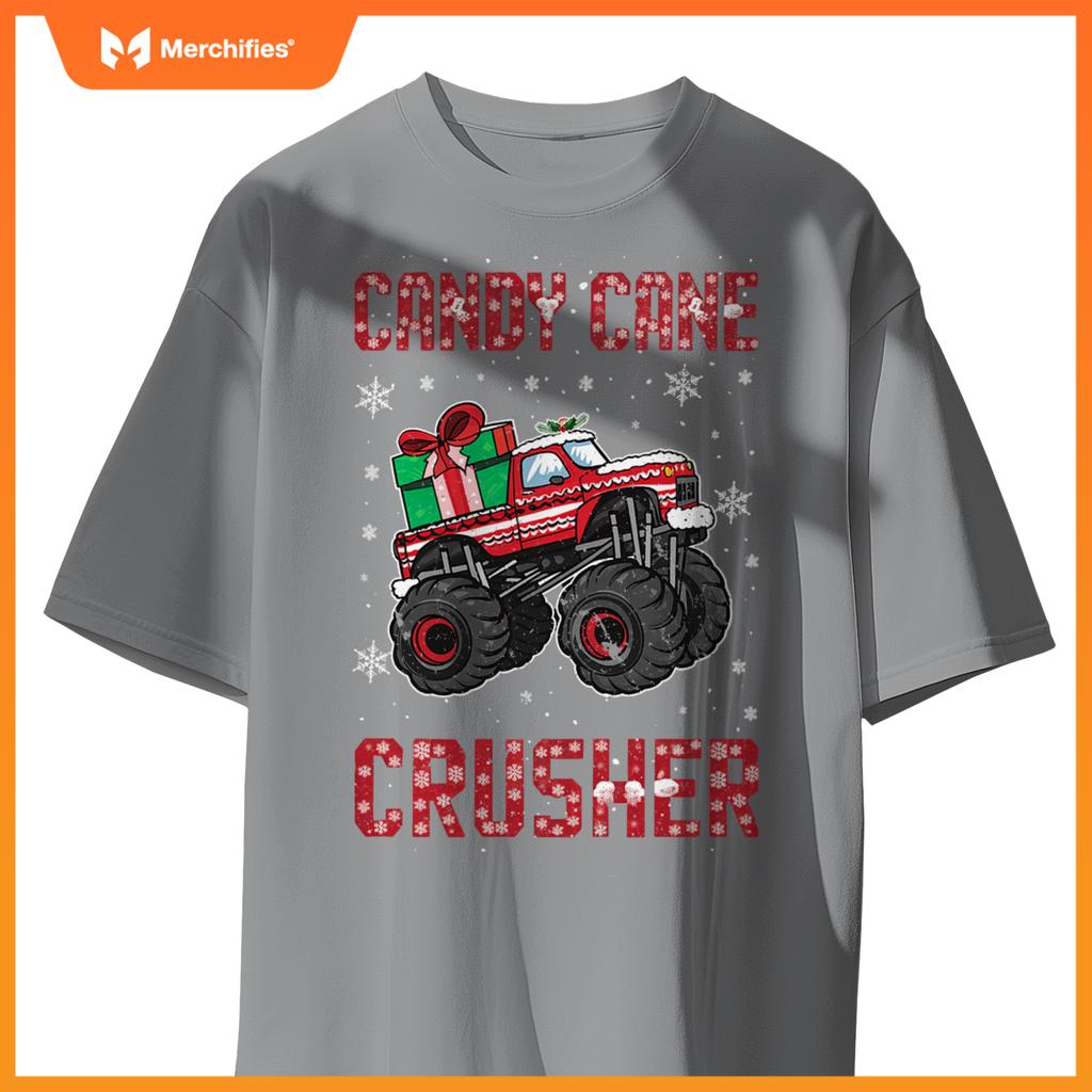 Candy Cane Crusher Xmas Monster Truck Toddler Boy Christmas T-Shirt