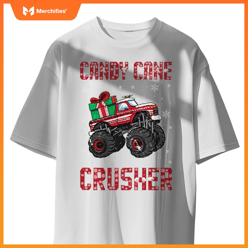 Candy Cane Crusher Xmas Monster Truck Toddler Boy Christmas T-Shirt
