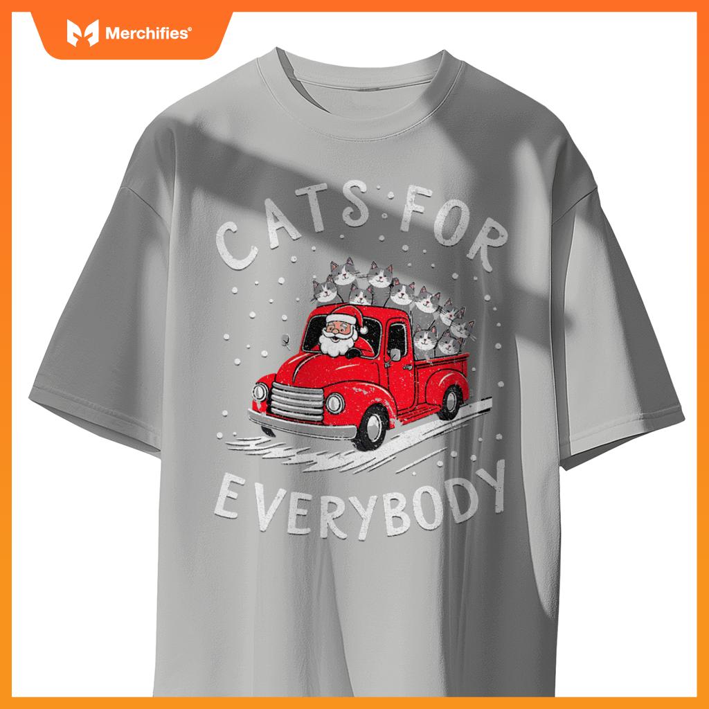 Cats Everybody Christmas Santas Red Truck Of Cats T-Shirt