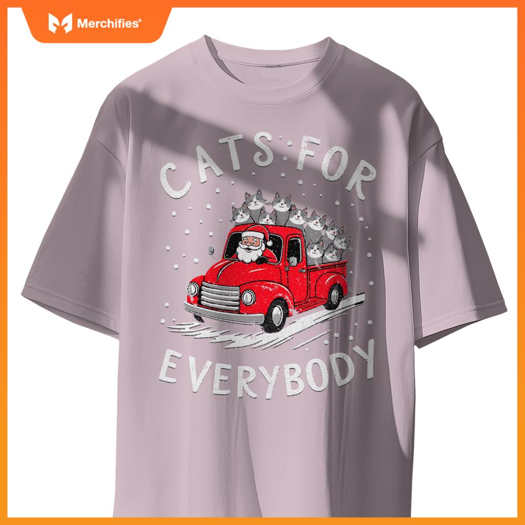 Cats Everybody Christmas Santas Red Truck Of Cats T-Shirt