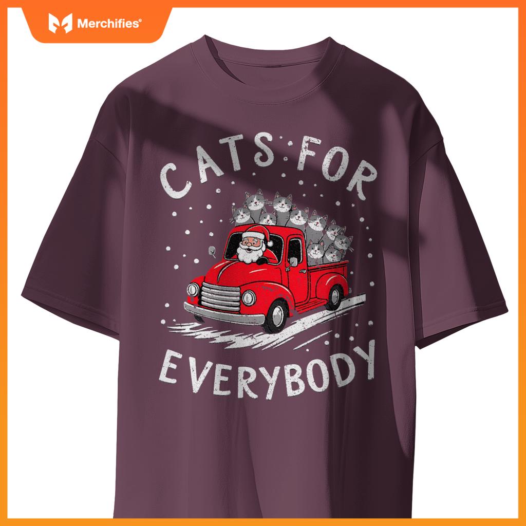 Cats Everybody Christmas Santas Red Truck Of Cats T-Shirt