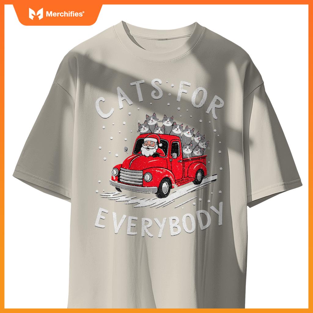 Cats Everybody Christmas Santas Red Truck Of Cats T-Shirt