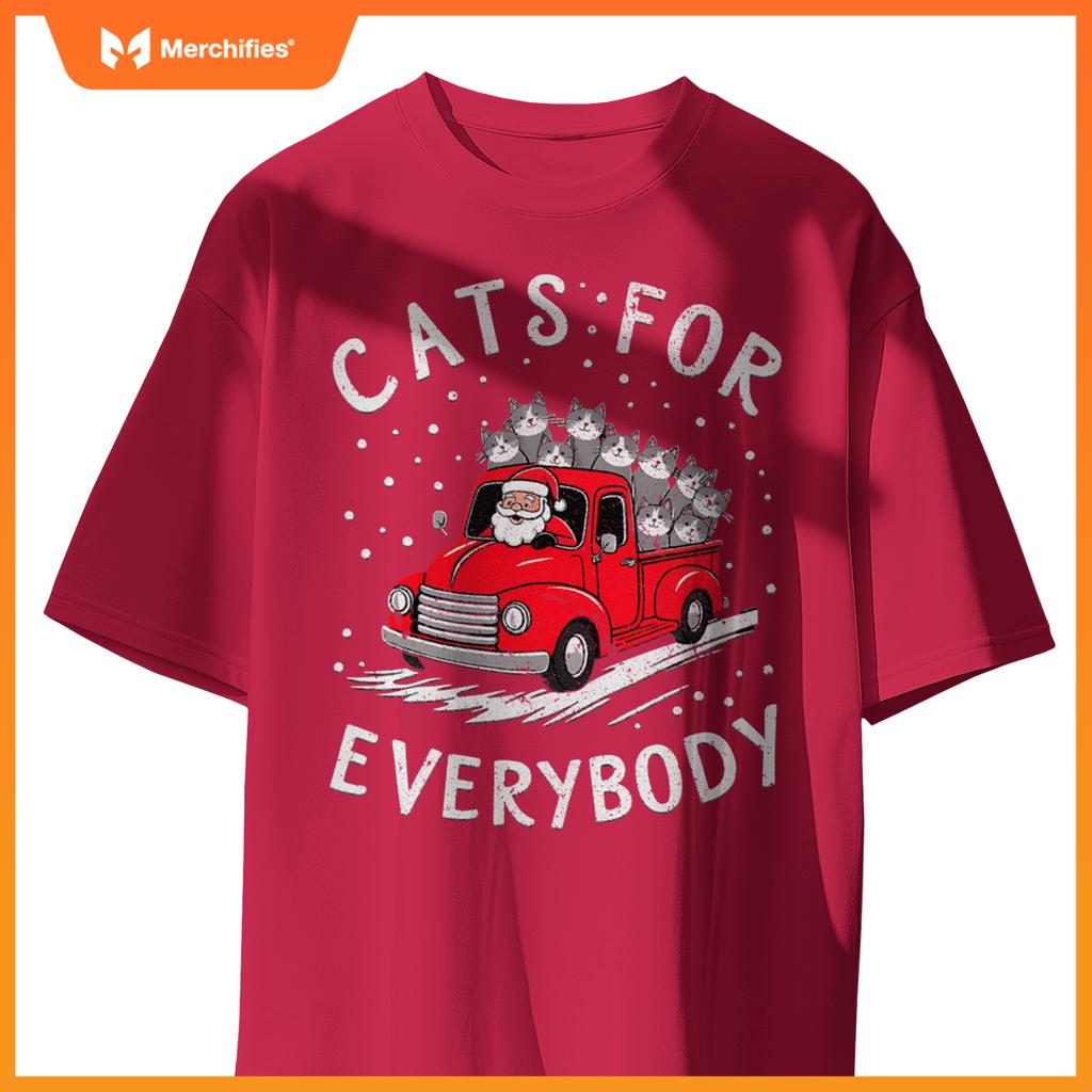 Cats Everybody Christmas Santas Red Truck Of Cats T-Shirt