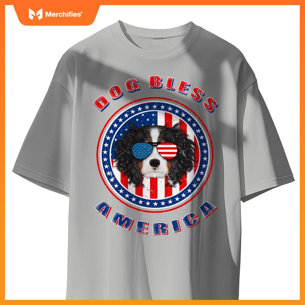 cavalier dog bless america flag usa patriotic 4th of july T-Shirt