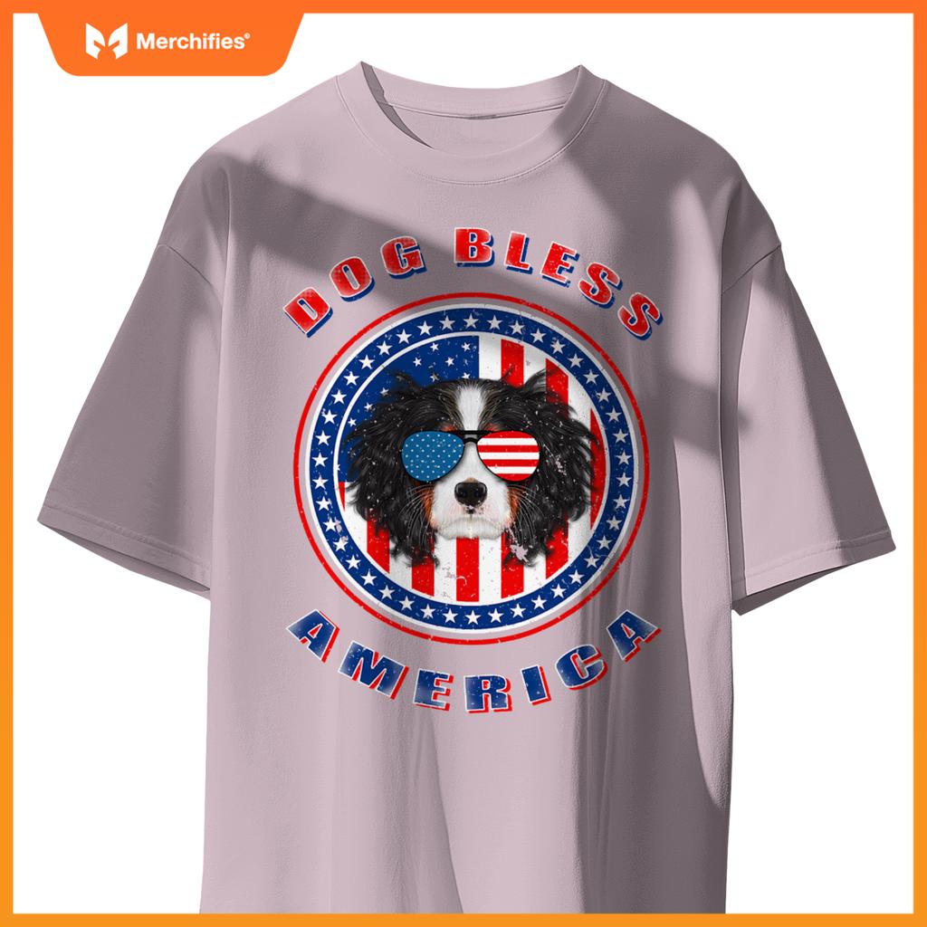 cavalier dog bless america flag usa patriotic 4th of july T-Shirt