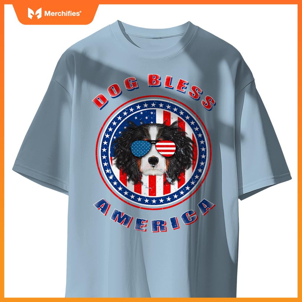 cavalier dog bless america flag usa patriotic 4th of july T-Shirt