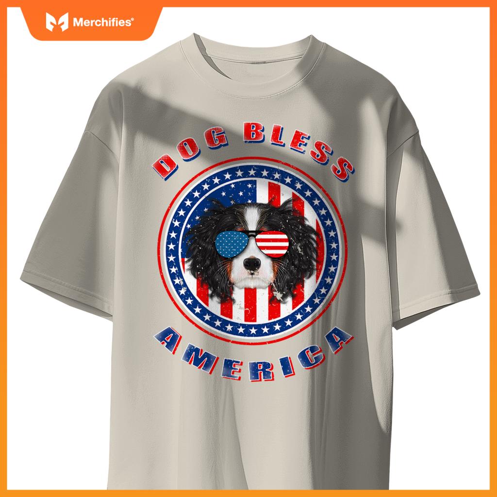 cavalier dog bless america flag usa patriotic 4th of july T-Shirt
