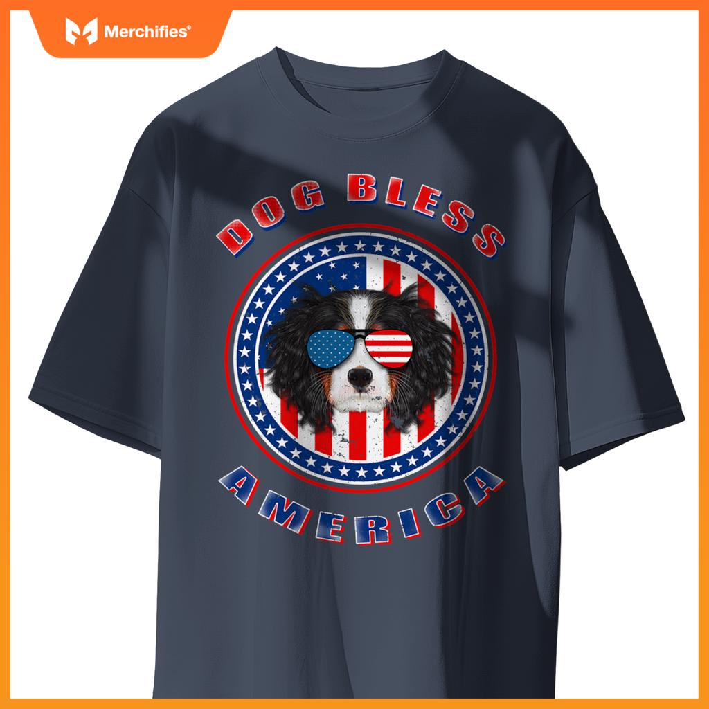 cavalier dog bless america flag usa patriotic 4th of july T-Shirt