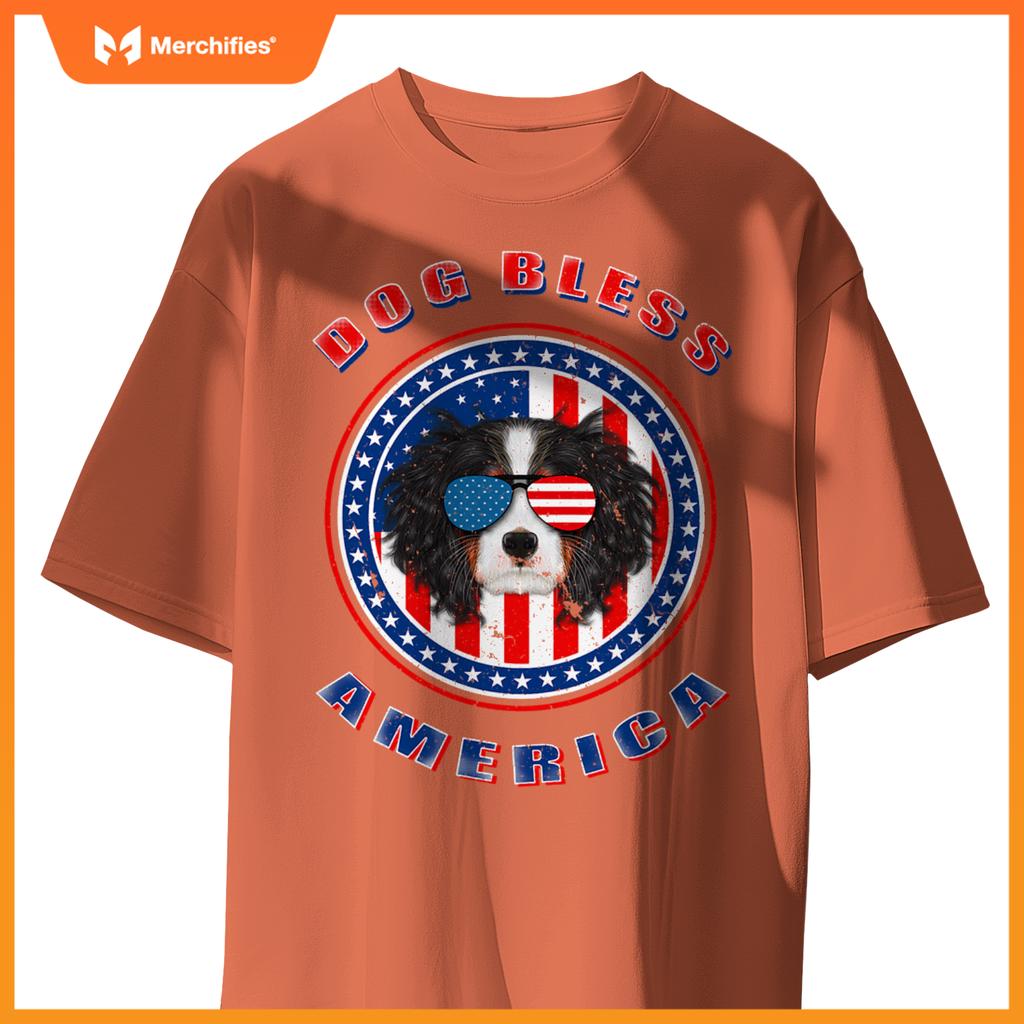 cavalier dog bless america flag usa patriotic 4th of july T-Shirt