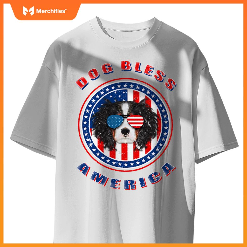 cavalier dog bless america flag usa patriotic 4th of july T-Shirt