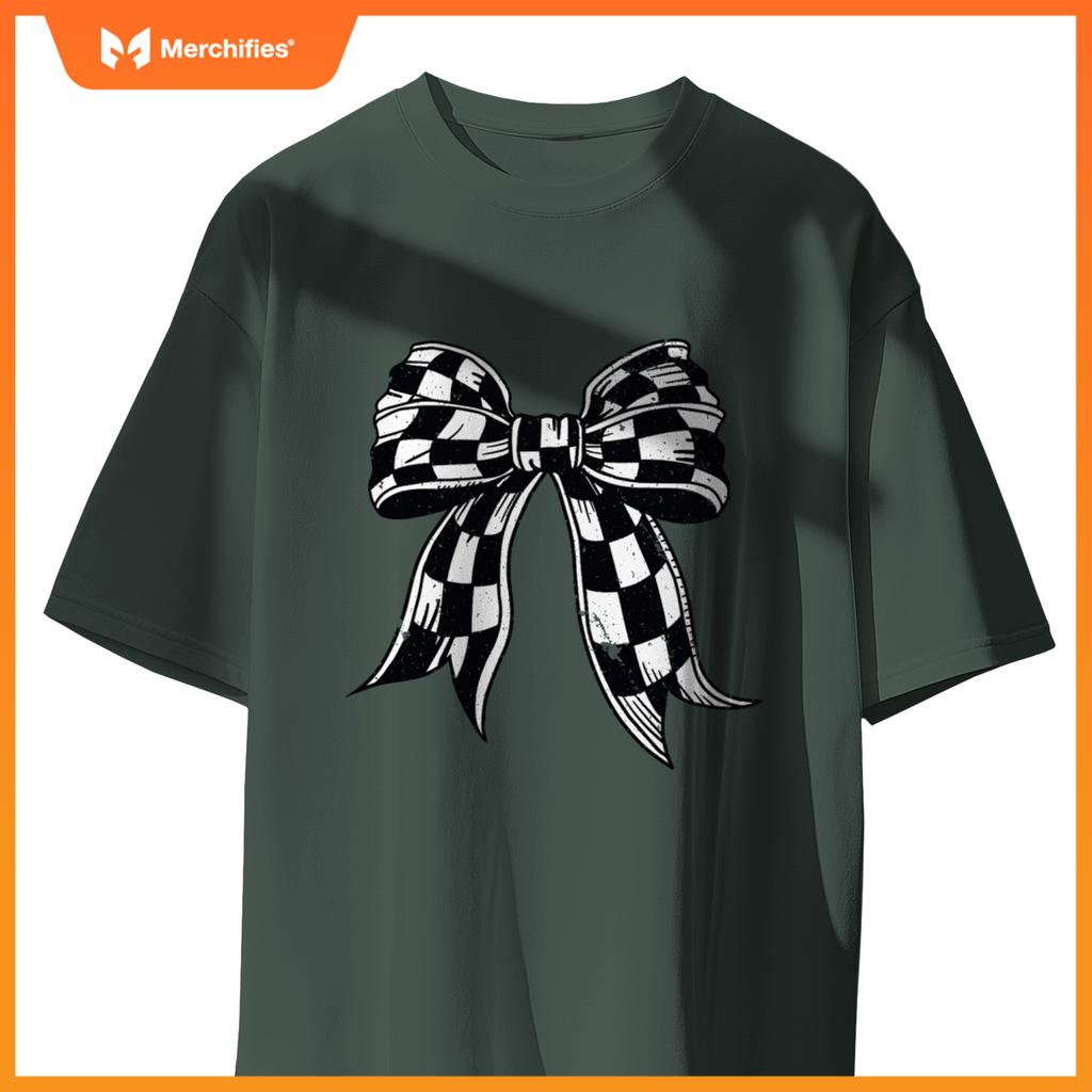 Checkered Bow Tie Flag Automobile Motor Race Car Racing Team T-Shirt
