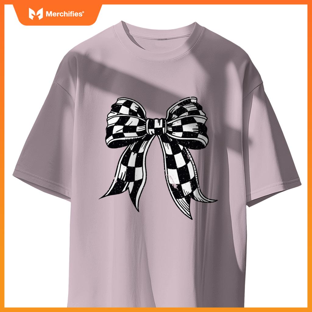 Checkered Bow Tie Flag Automobile Motor Race Car Racing Team T-Shirt