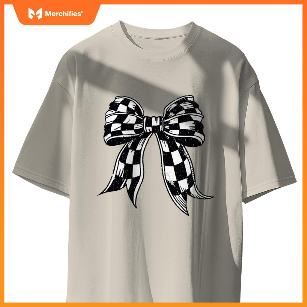 Checkered Bow Tie Flag Automobile Motor Race Car Racing Team T-Shirt