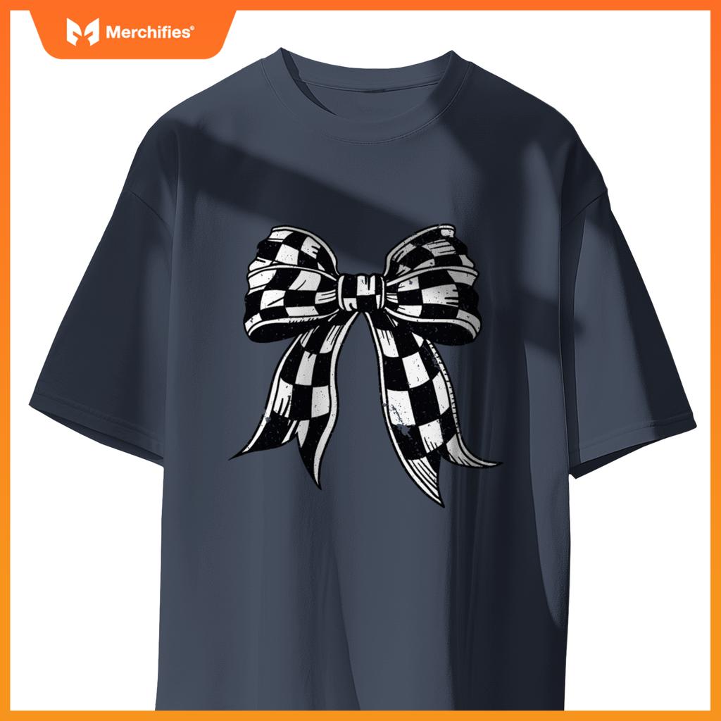 Checkered Bow Tie Flag Automobile Motor Race Car Racing Team T-Shirt