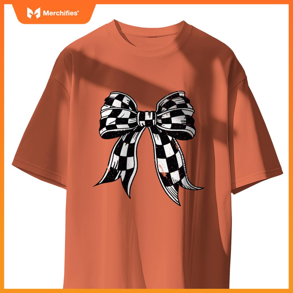 Checkered Bow Tie Flag Automobile Motor Race Car Racing Team T-Shirt