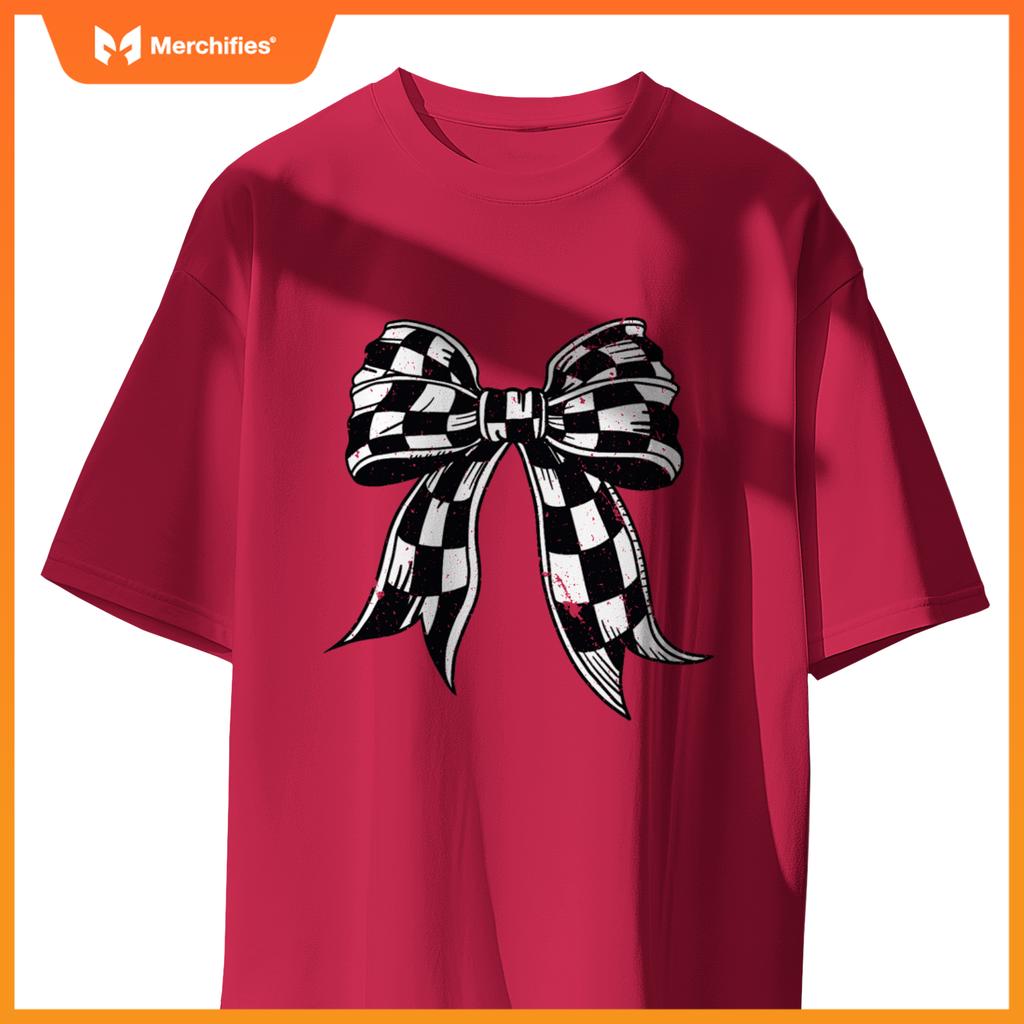 Checkered Bow Tie Flag Automobile Motor Race Car Racing Team T-Shirt