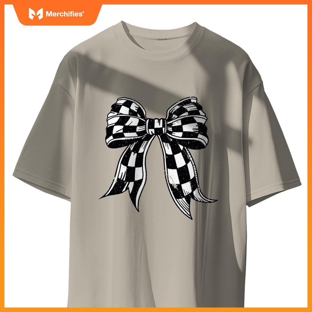 Checkered Bow Tie Flag Automobile Motor Race Car Racing Team T-Shirt