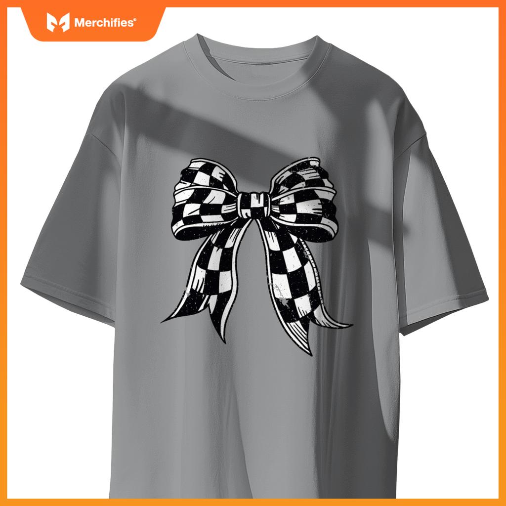 Checkered Bow Tie Flag Automobile Motor Race Car Racing Team T-Shirt