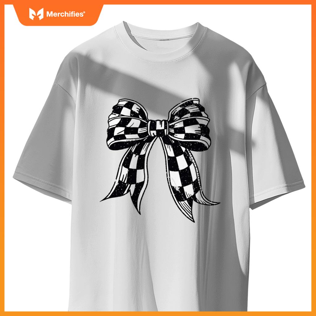 Checkered Bow Tie Flag Automobile Motor Race Car Racing Team T-Shirt