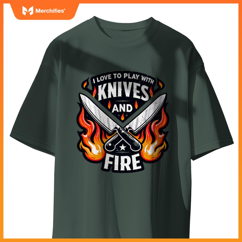 Chef Knives And Fire  Men Women Who Love To Cook T-Shirt