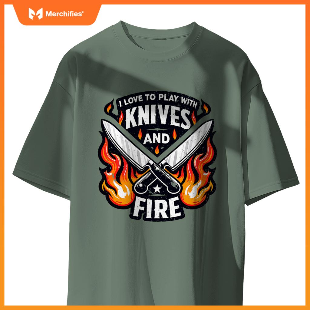 Chef Knives And Fire  Men Women Who Love To Cook T-Shirt