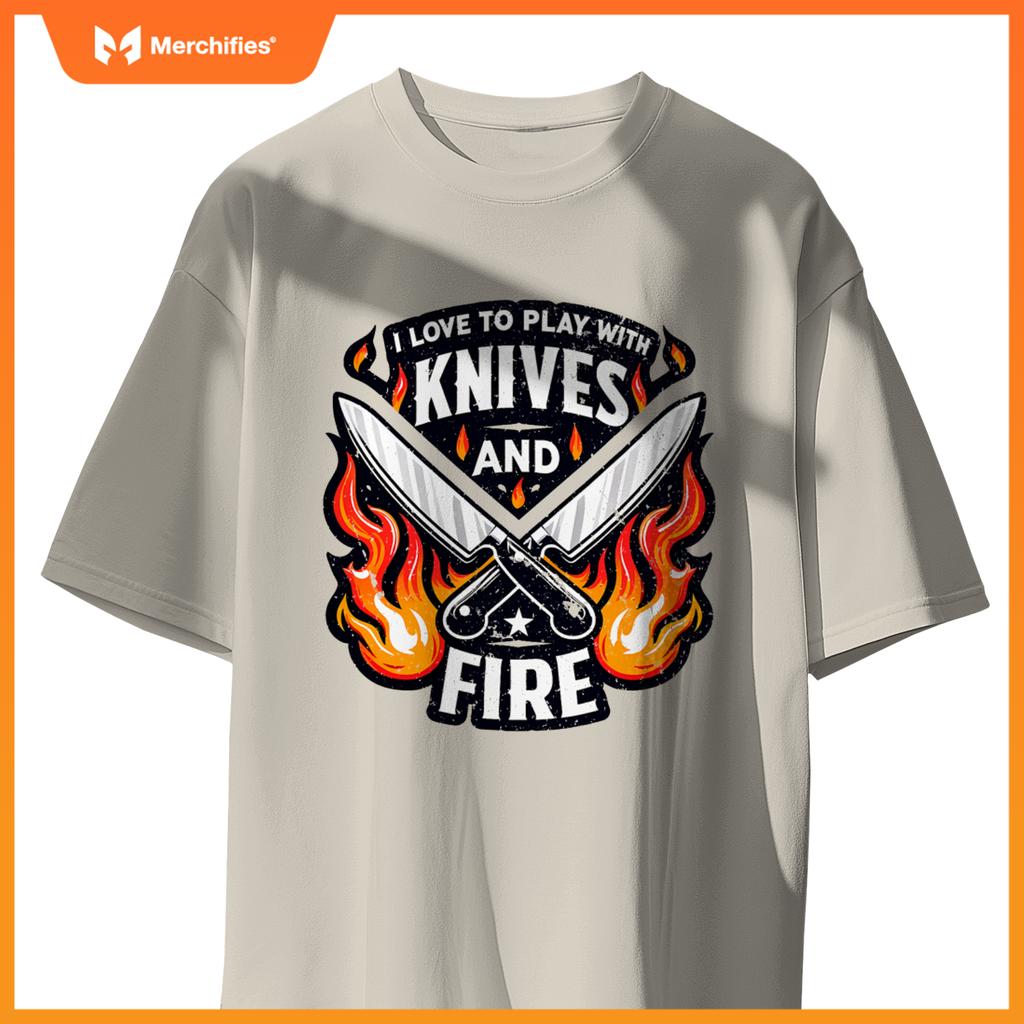 Chef Knives And Fire  Men Women Who Love To Cook T-Shirt