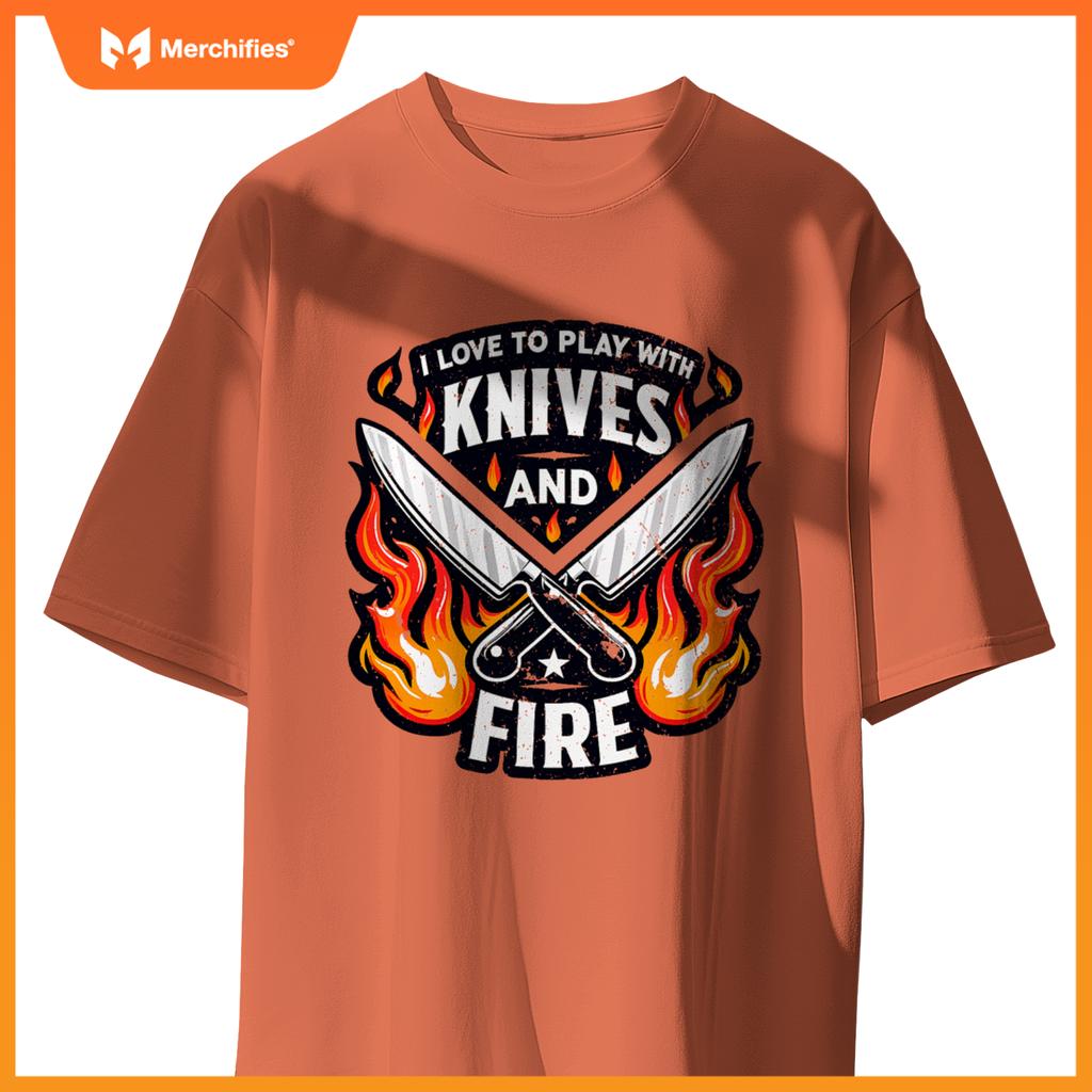 Chef Knives And Fire  Men Women Who Love To Cook T-Shirt