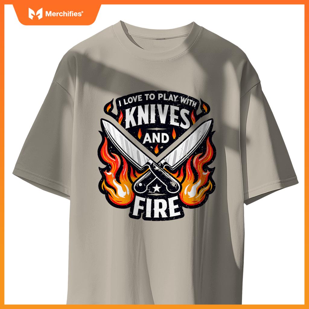 Chef Knives And Fire  Men Women Who Love To Cook T-Shirt