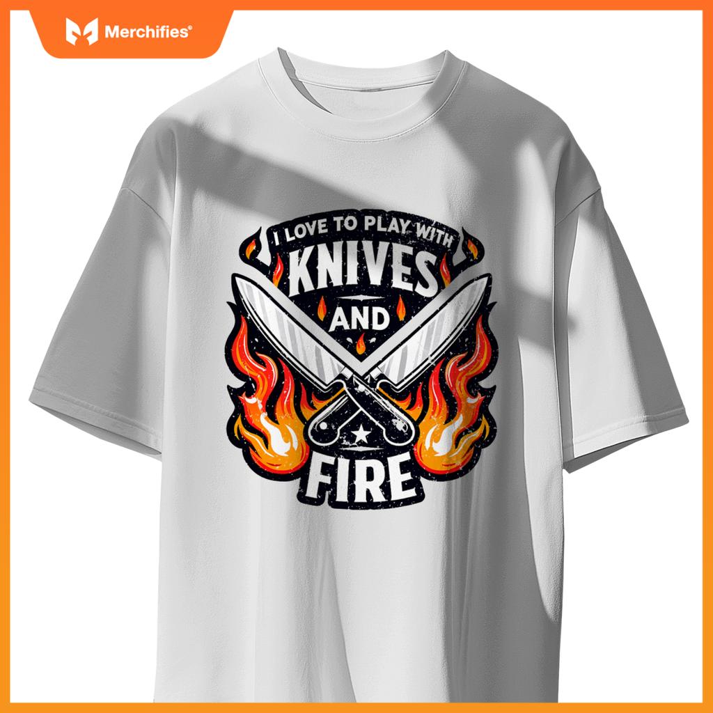 Chef Knives And Fire  Men Women Who Love To Cook T-Shirt